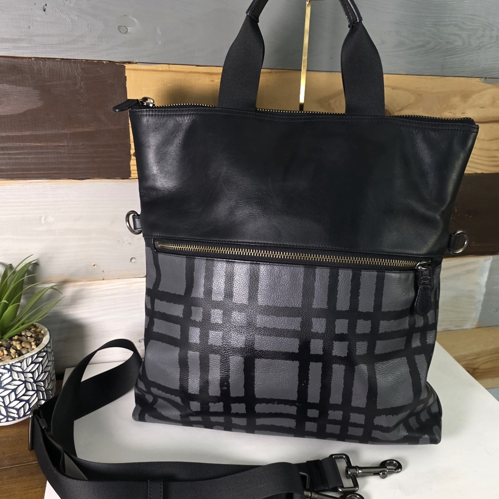 Coach Black Plaid Leather & Canvas Tote - Picture 5 of 16